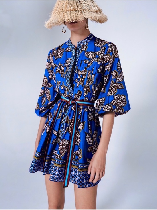 Alexis Dresses & Skirts - Alexis Berka Mini Dress Sapphire Batik Print Pleated Belted Cotton Blue Size Xs
